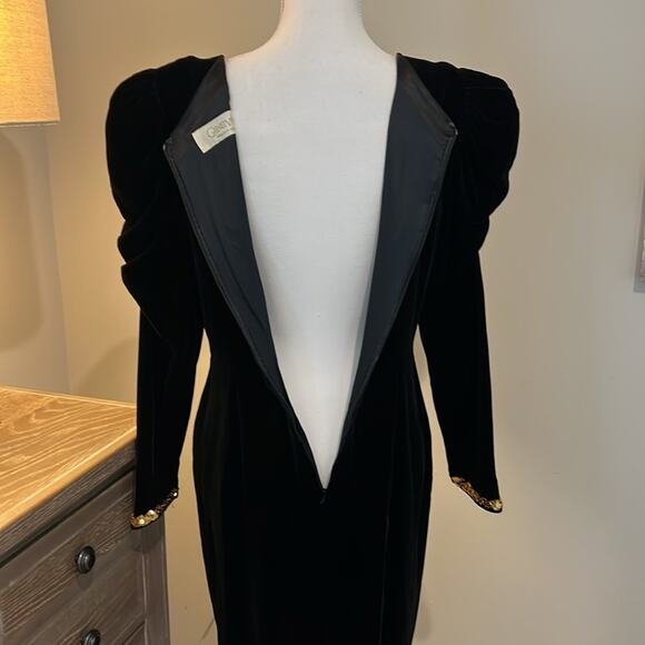 Beautiful Vintage GENET VIVIEN Black‎ Velvet Dress S Cocktail Sexy Sequined Gold - Picture 11 of 16